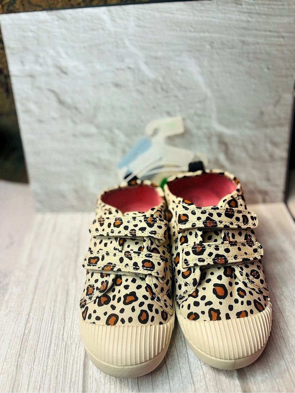 Cat & Jack Leopard Print Double Hook and Loop Sneakers Girls US 10